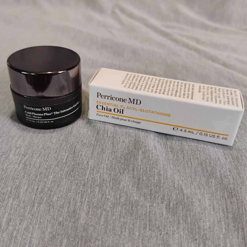 2 Pc Perricone MD Skincare Lot Cold Plasma Plus Gel Mask & Essential Fx Chia Oil
